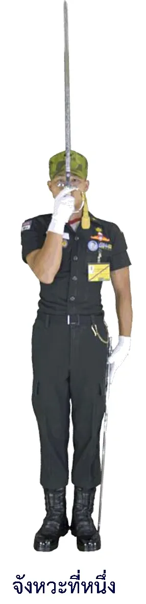ภาพท่าวันทยาวุธเมื่อแถวทหารติดดาบ - จังหวะที่หนึ่ง
