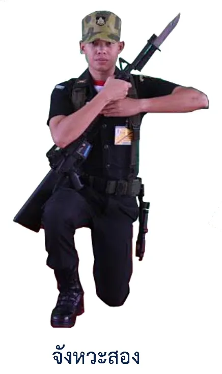 ภาพท่ากอดเฉียงคุกเข่าทางซ้าย - จังหวะสาม