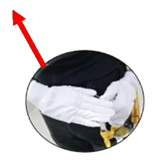 ภาพท่าสวมหมวก - ลักษณะมือขวาจับกะบังหมวก